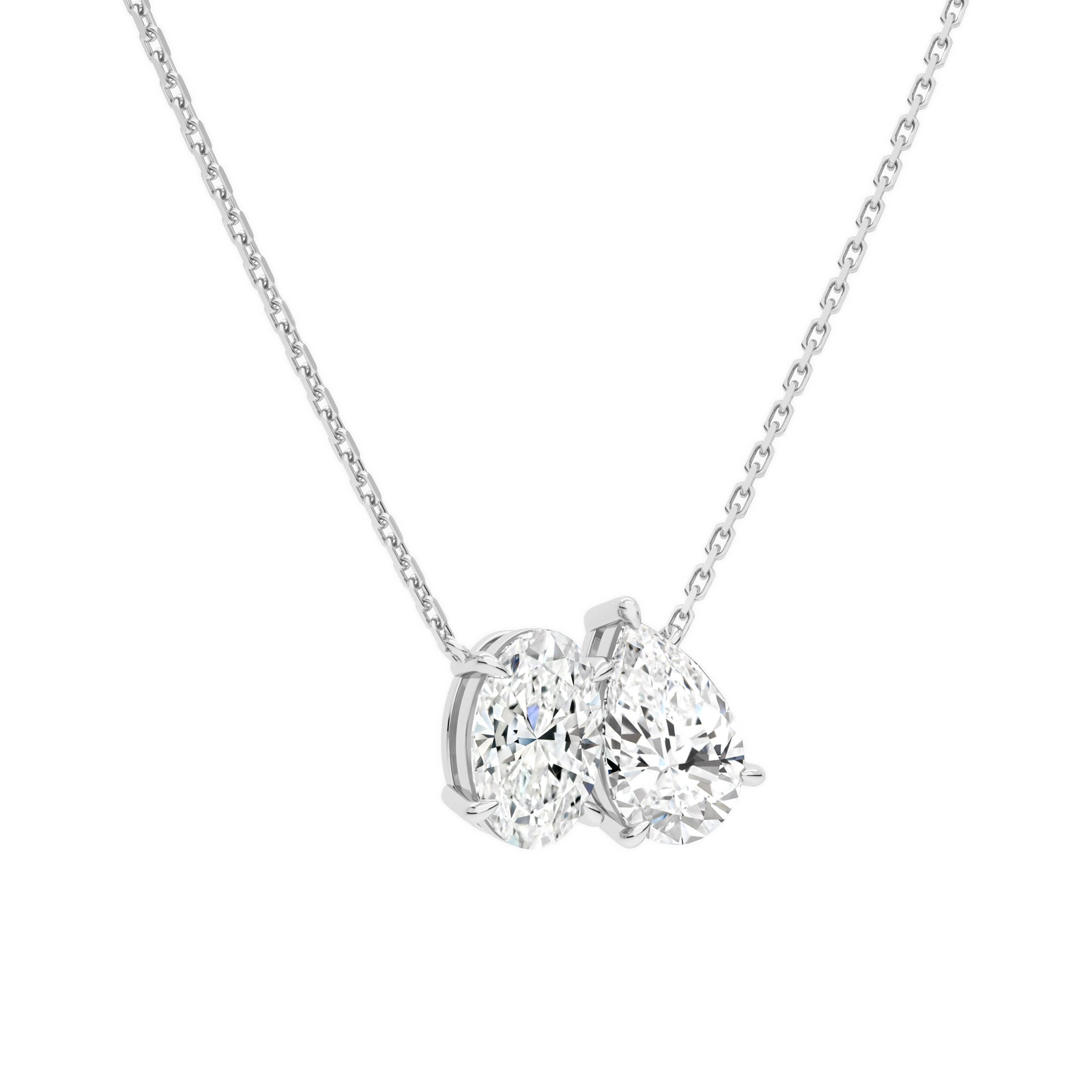 Aviana Oval & Pear Toi Et Moi Diamond Necklace in 18K White Gold second product view