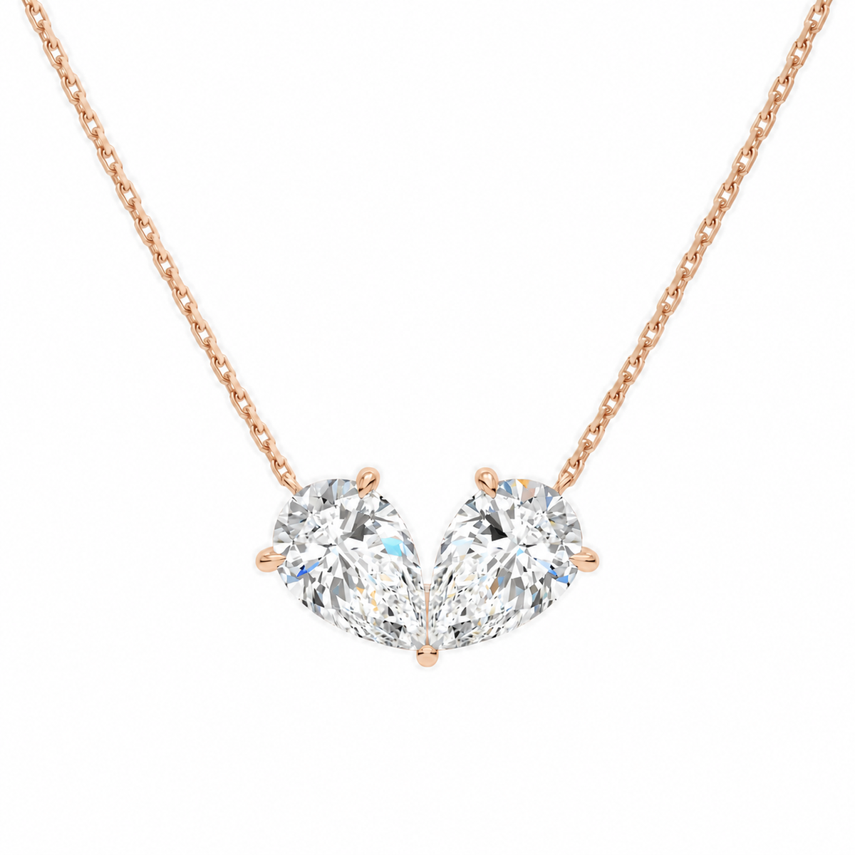 Aviana Double Pear Toi Et Moi Lab-Grown Diamond Necklace in 14K Rose Gold, front view