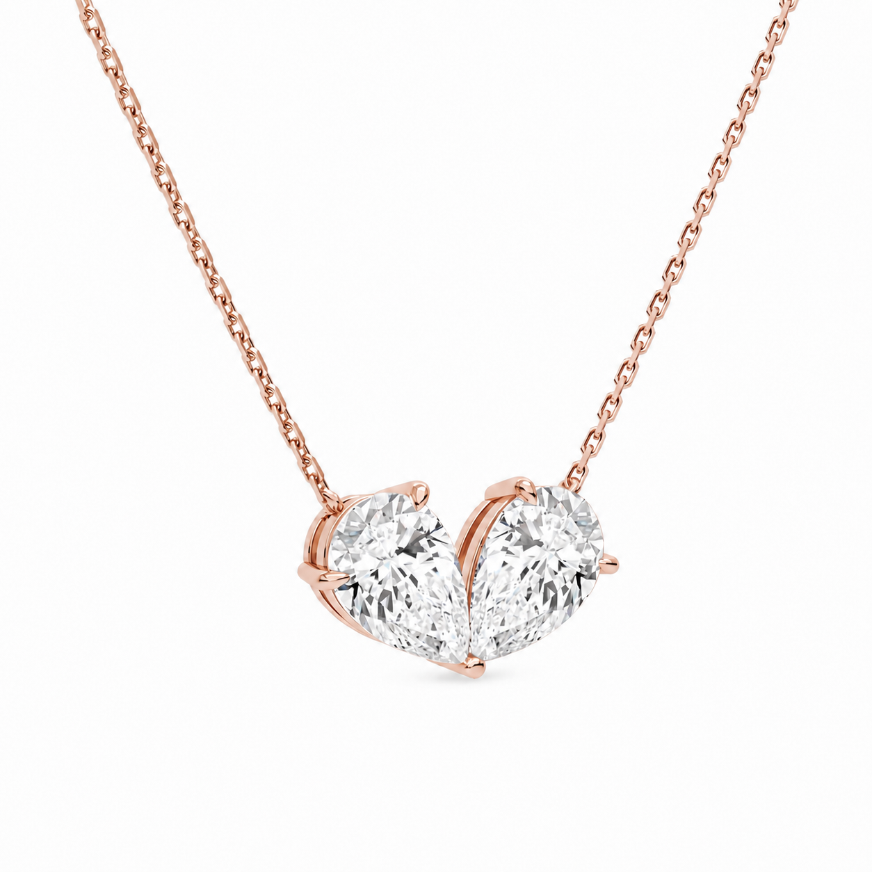 Aviana Double Pear Toi Et Moi Diamond Necklace in 14K Rose Gold second product view