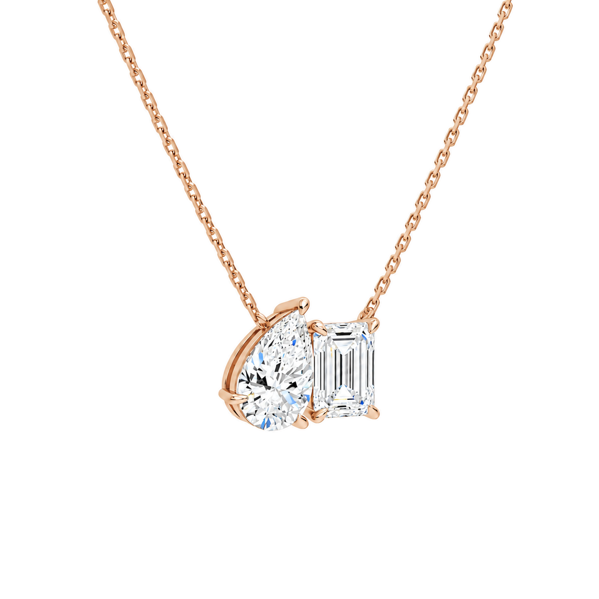 Aviana Pear & Emerald Toi Et Moi Lab-Grown Diamond Necklace in 14K Rose Gold, alternate product view