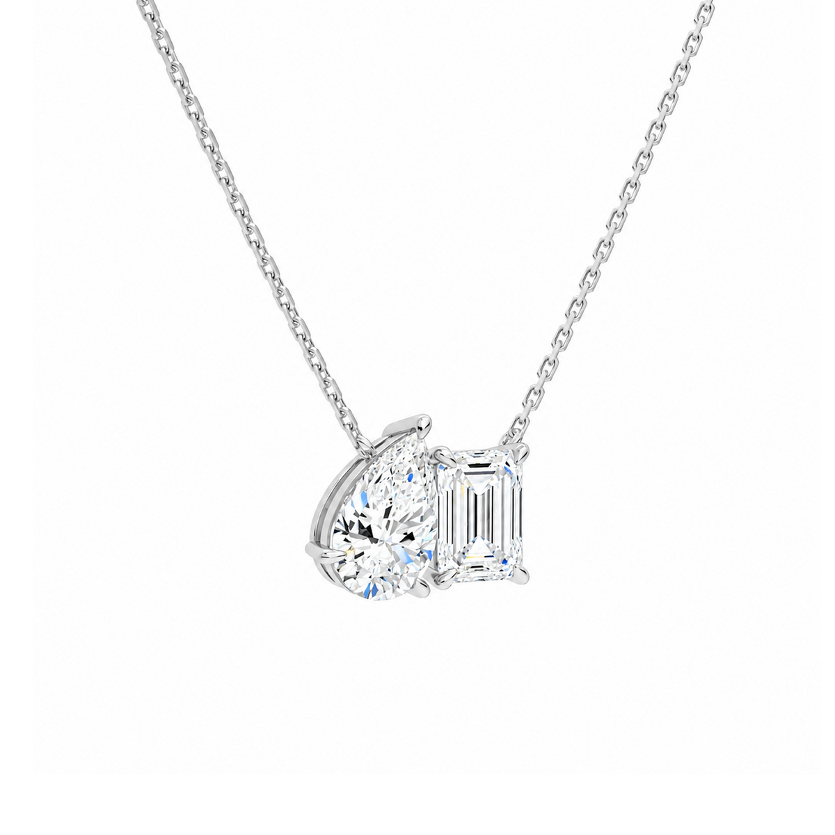 Aviana Pear & Emerald Toi Et Moi Lab-Grown Diamond Necklace in 14K White Gold, alternate product view