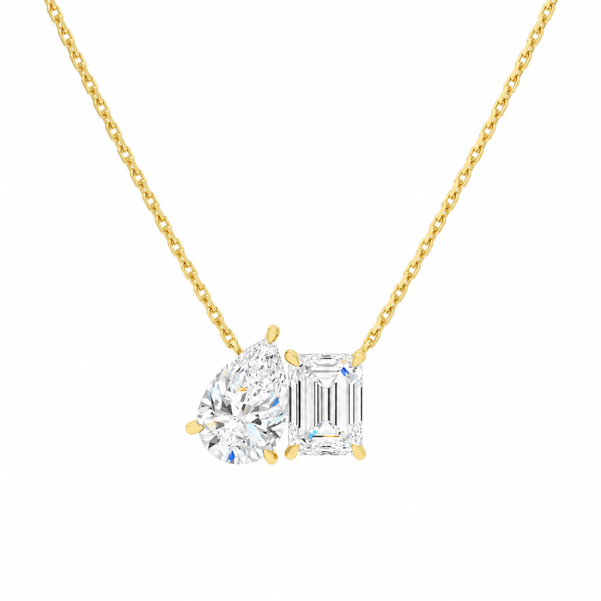 Aviana Pear & Emerald Toi Et Moi Lab-Grown Diamond Necklace in 14K Yellow Gold, front view