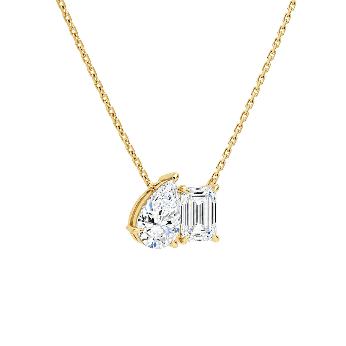 Aviana Pear & Emerald Toi Et Moi Lab-Grown Diamond Necklace in 14K Yellow Gold, alternate product view