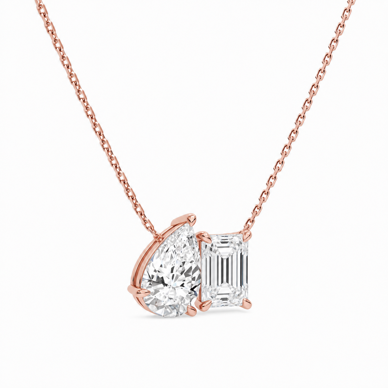Aviana Pear & Emerald Toi Et Moi Diamond Necklace in 14K Rose Gold second product view