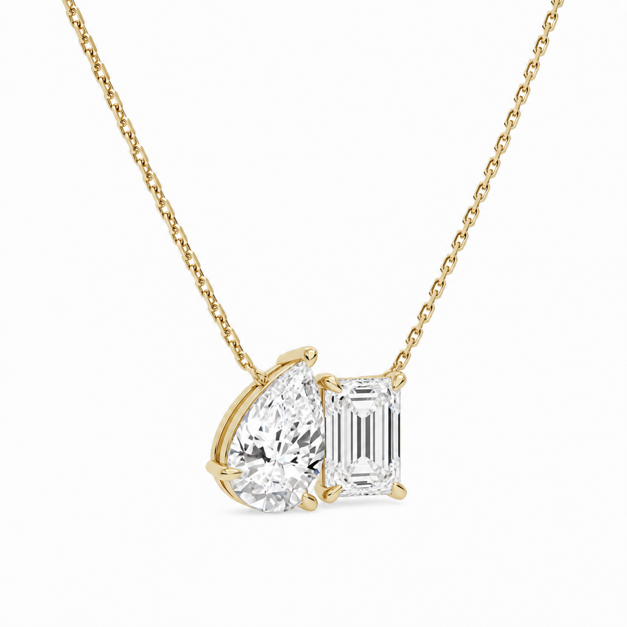 Aviana Pear & Emerald Toi Et Moi Diamond Necklace in 14K Yellow Gold second product view