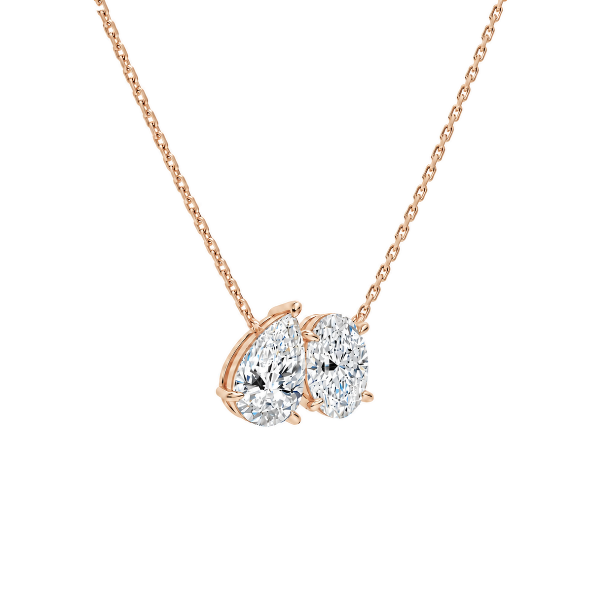 Aviana Pear & Oval Toi Et Moi Lab-Grown Diamond Necklace in 14K Rose Gold, alternate product view