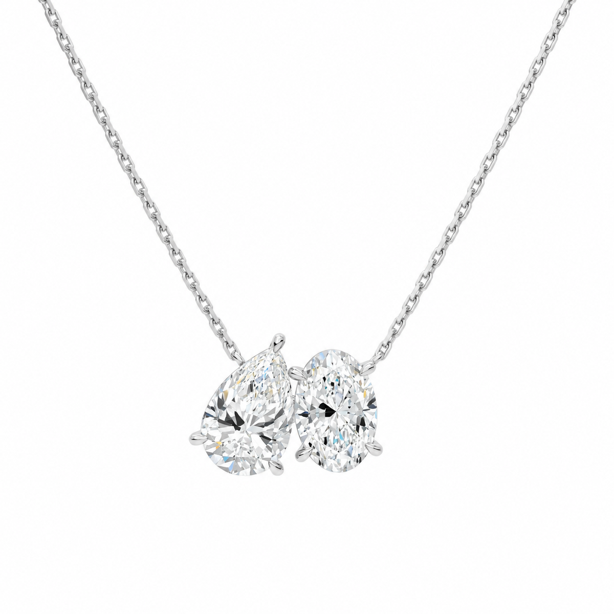 Aviana Pear & Oval Toi Et Moi Lab-Grown Diamond Necklace in Platinum, front view