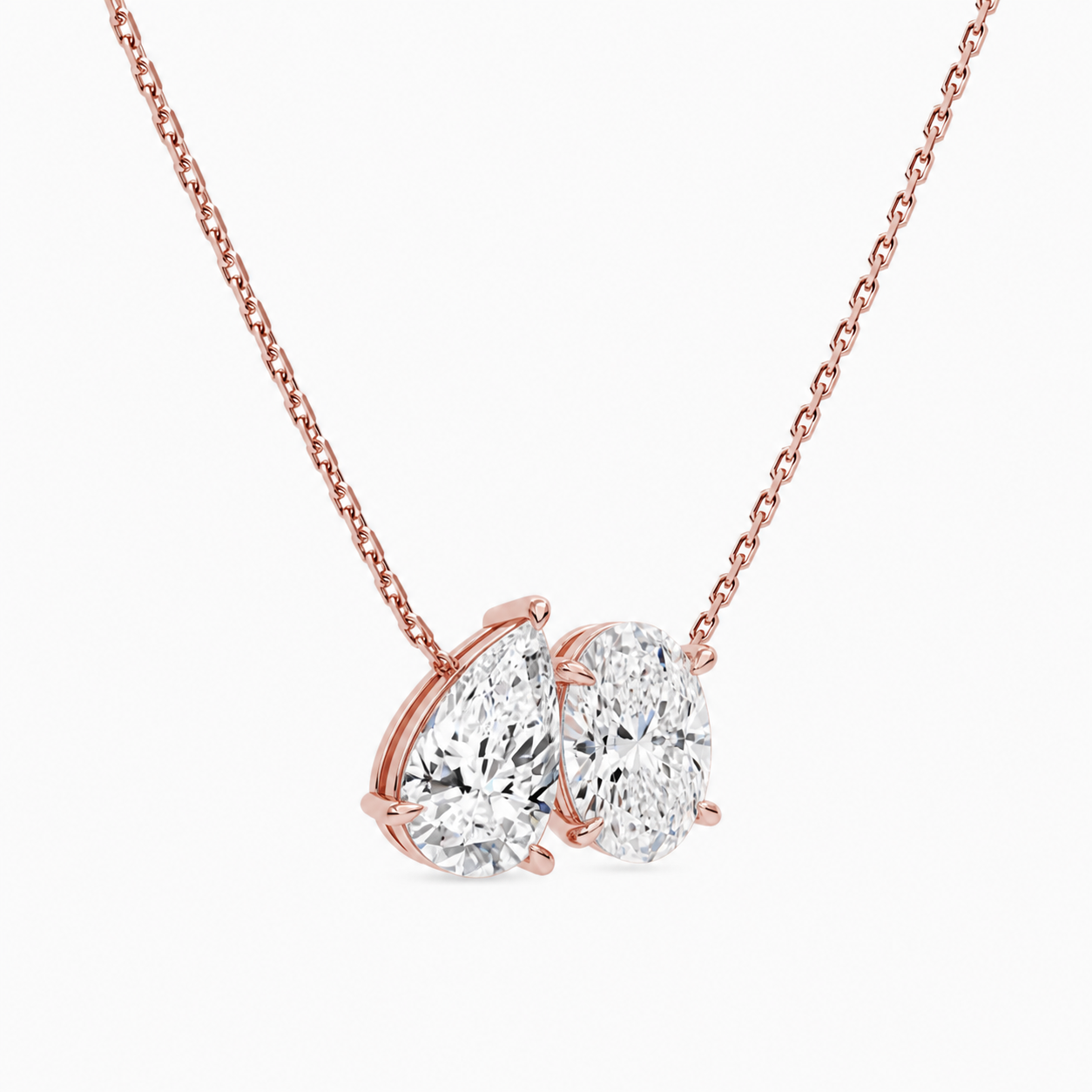 Aviana Pear & Oval Toi Et Moi Diamond Necklace in 14K Rose Gold second product view