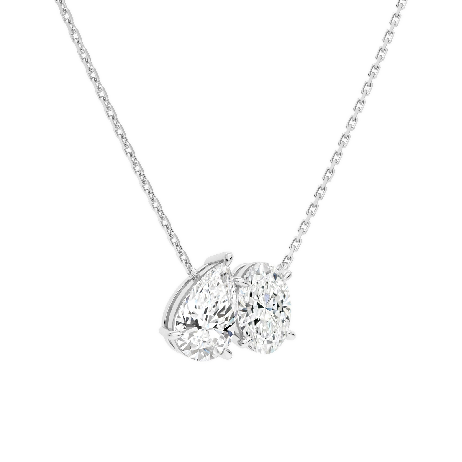 Aviana Pear & Oval Toi Et Moi Diamond Necklace in 14K White Gold second product view