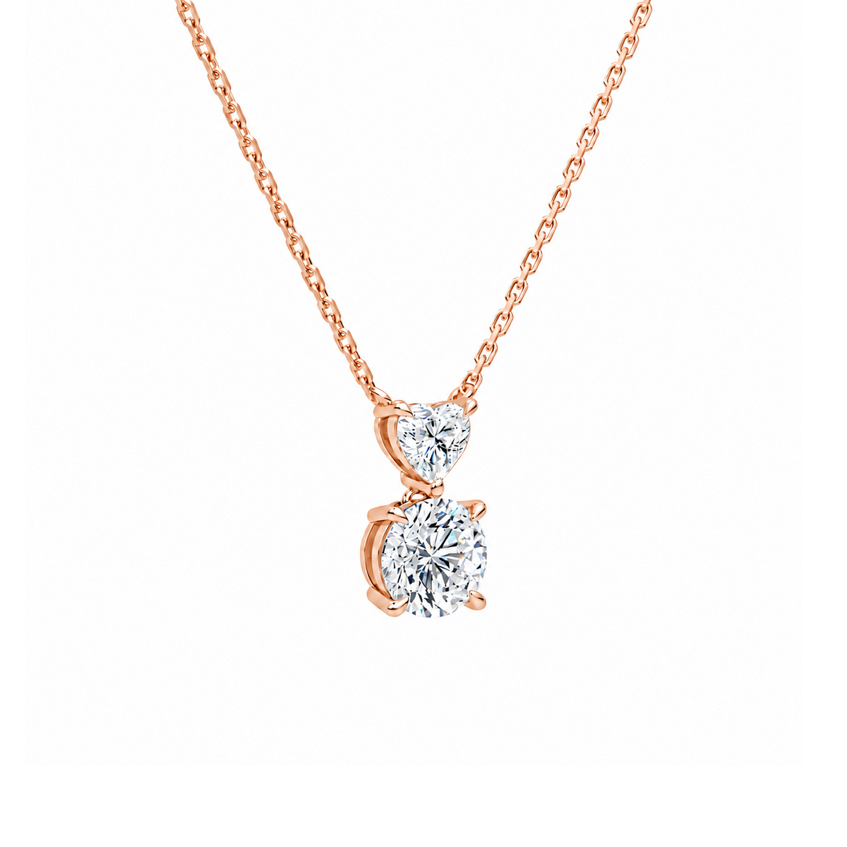 Valora Heart & Round Duo Drop Lab-Grown Diamond Necklace in 14K Rose Gold, alternate product view