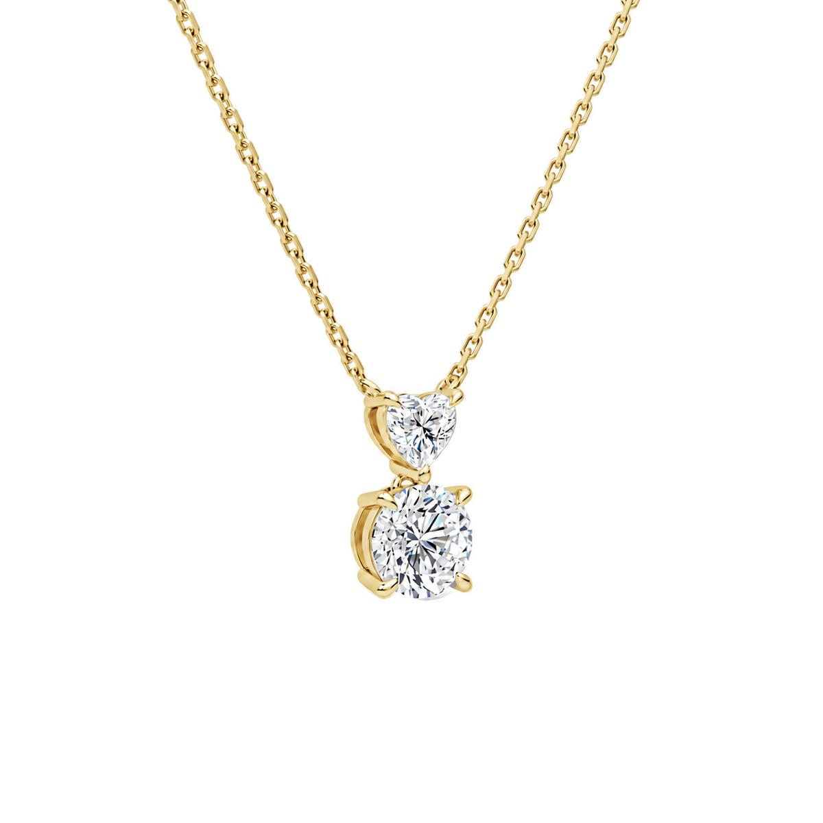 Valora Heart & Round Duo Drop Lab-Grown Diamond Necklace in 18K Yellow Gold, alternate product view