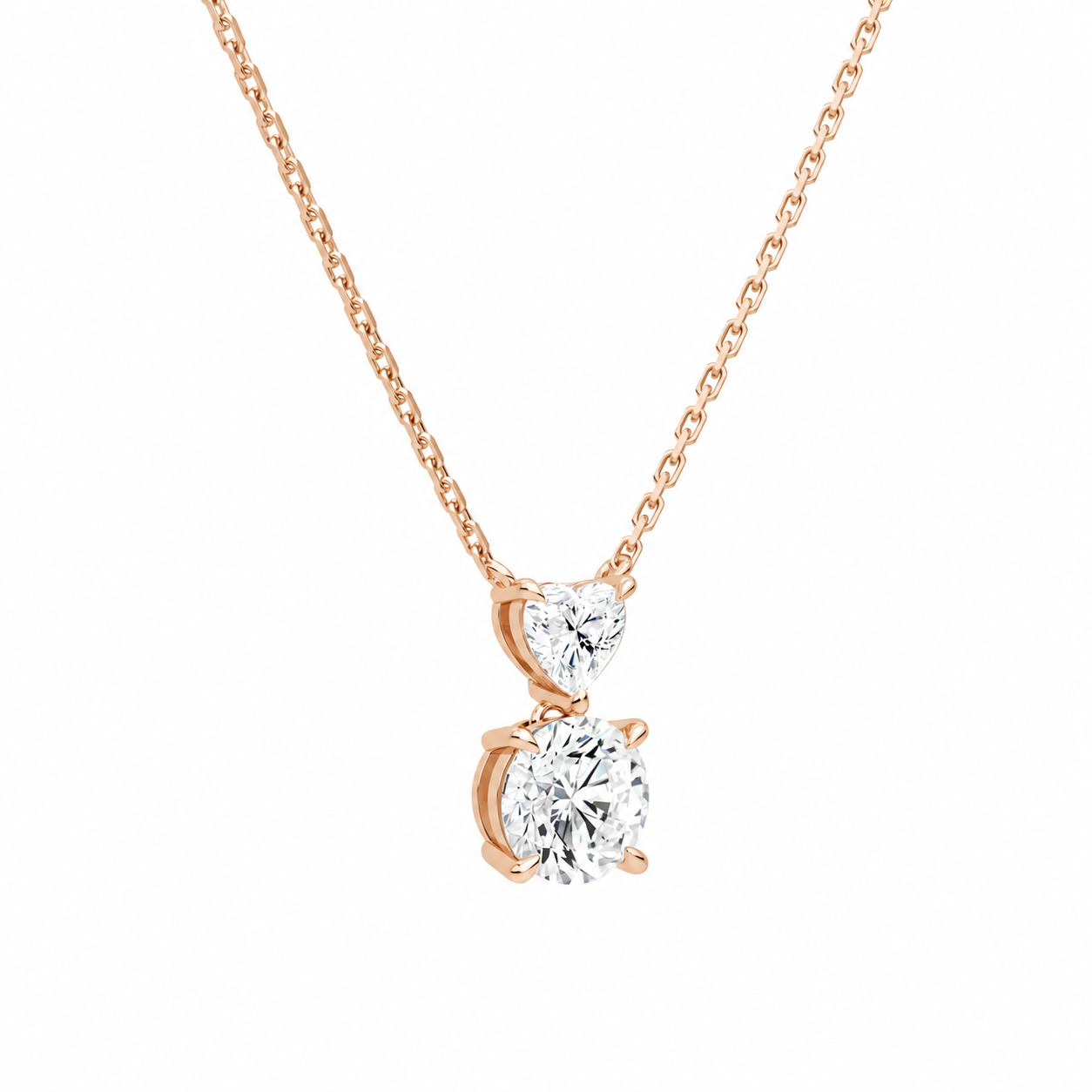 Valora Heart & Round Duo Drop Diamond Necklace in 14K Rose Gold second product view