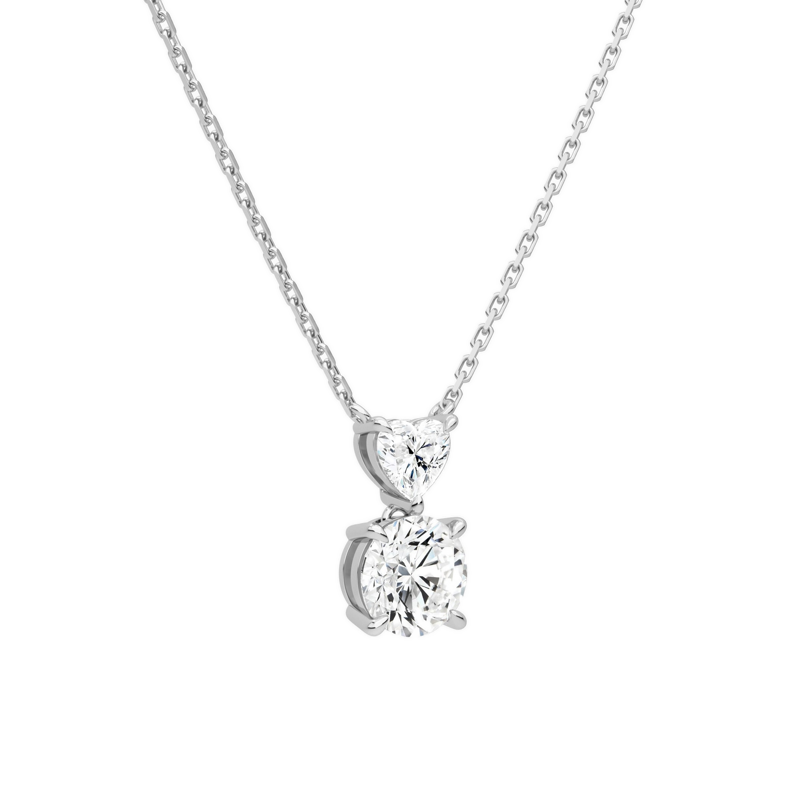 Valora Heart & Round Duo Drop Diamond Necklace in 14K White Gold second product view
