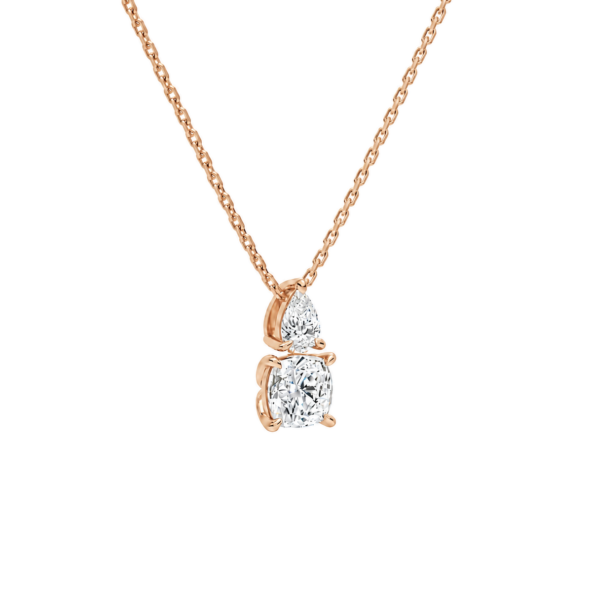 Valora Cushion & Pear Duo Drop Lab-Grown Diamond Necklace in 14K Rose Gold, alternate product view