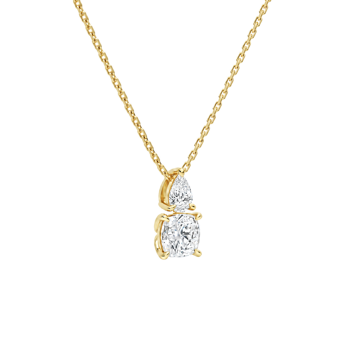 Valora Cushion & Pear Duo Drop Lab-Grown Diamond Necklace in 14K Yellow Gold, alternate product view
