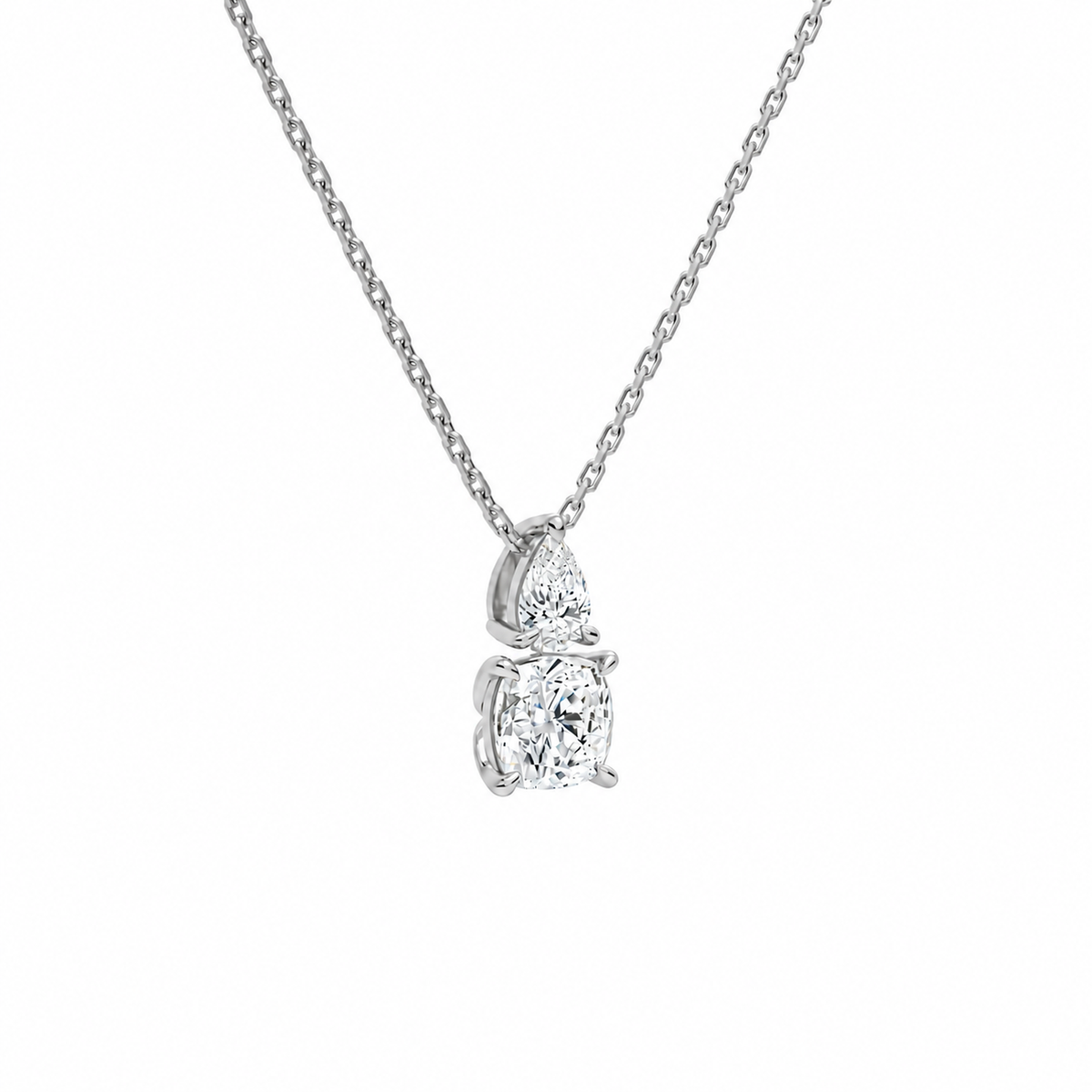 Valora Cushion & Pear Duo Drop Lab-Grown Diamond Necklace in 18K White Gold, alternate product view