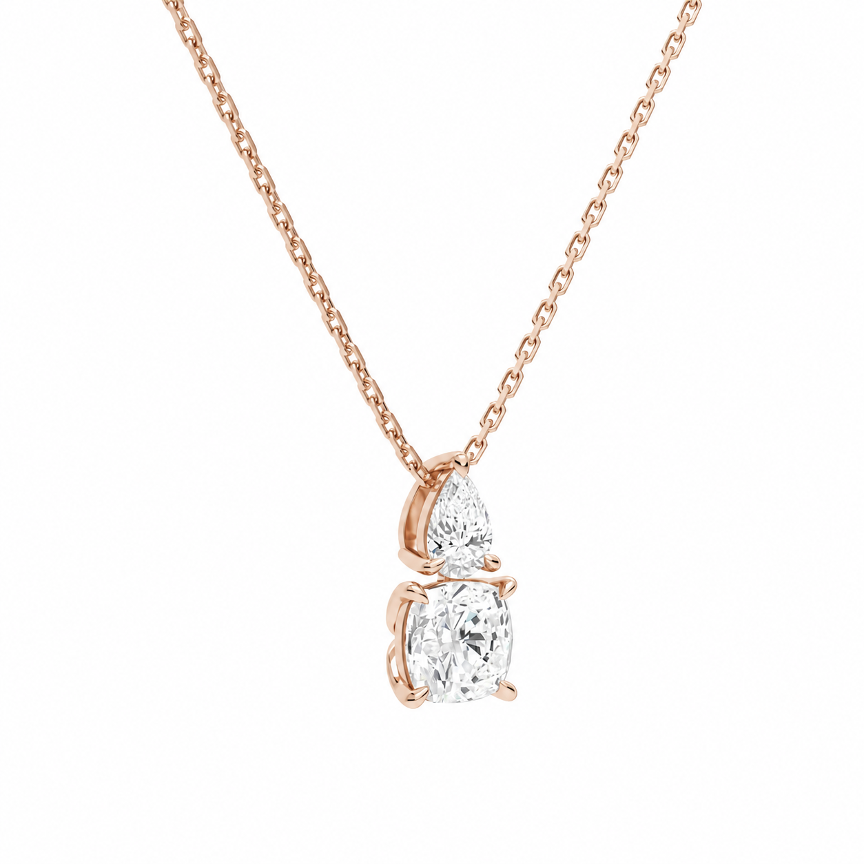 Valora Cushion & Pear Duo Drop Diamond Necklace in 14K Rose Gold second product view