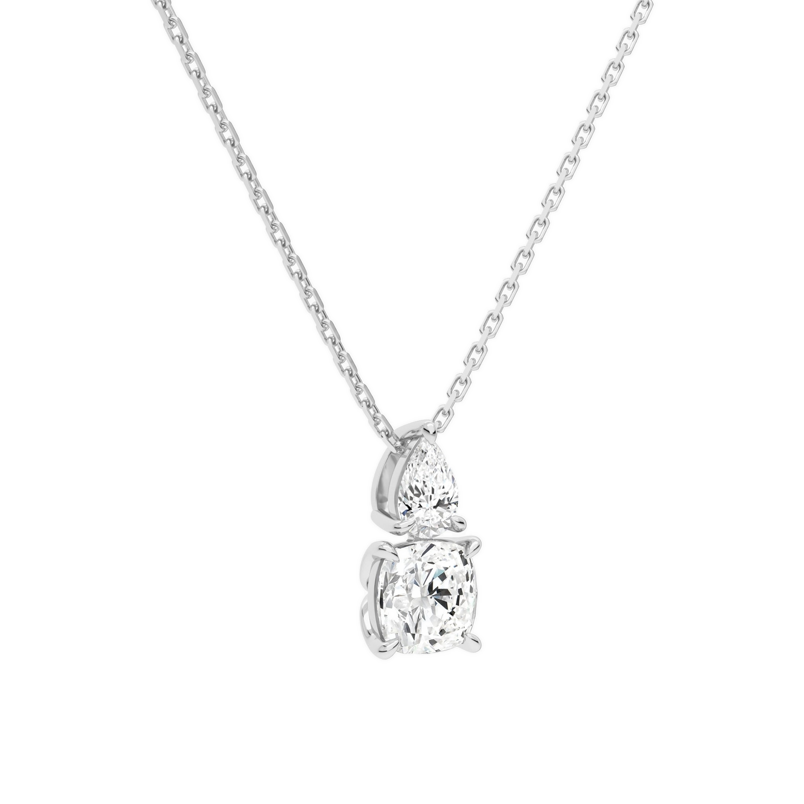 Valora Cushion & Pear Duo Drop Diamond Necklace in 14K White Gold second product view