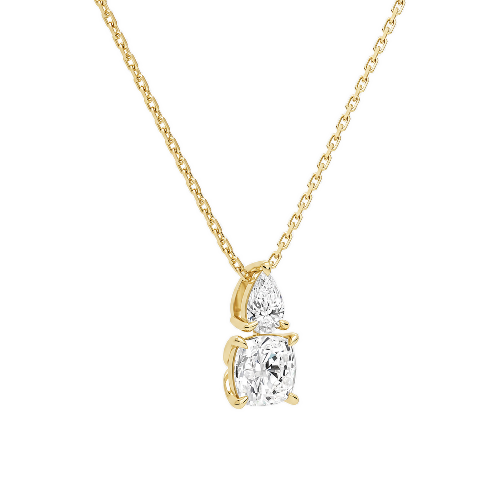 Valora Cushion & Pear Duo Drop Diamond Necklace in 18K Yellow Gold second product view