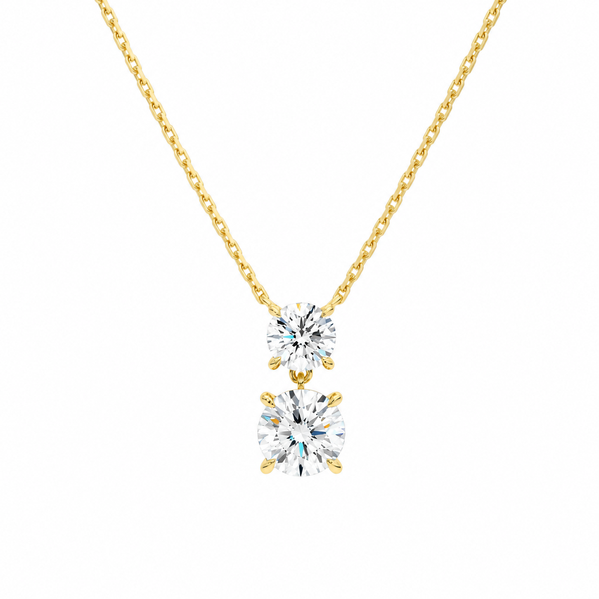 Valora Round Duo Drop Lab-Grown Diamond Necklace in 14K Yellow Gold, front view