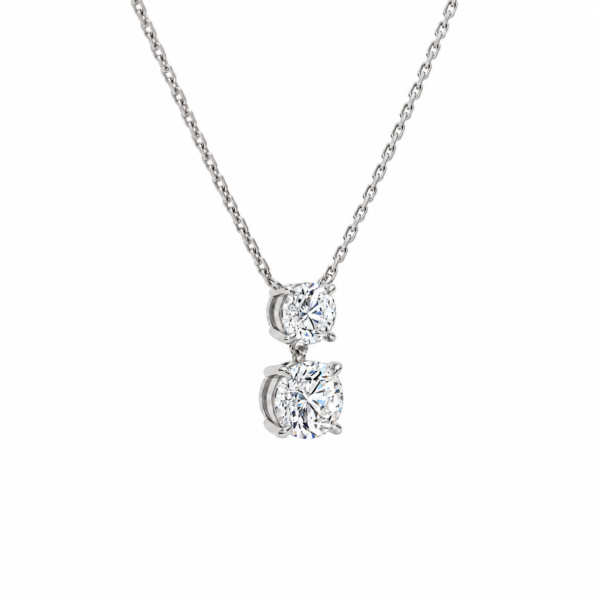 Valora Round Duo Drop Lab-Grown Diamond Necklace in 18K White Gold, alternate product view