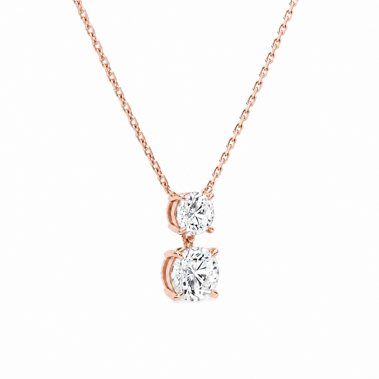 Valora Round Duo Drop Diamond Necklace in 14K Rose Gold second product view
