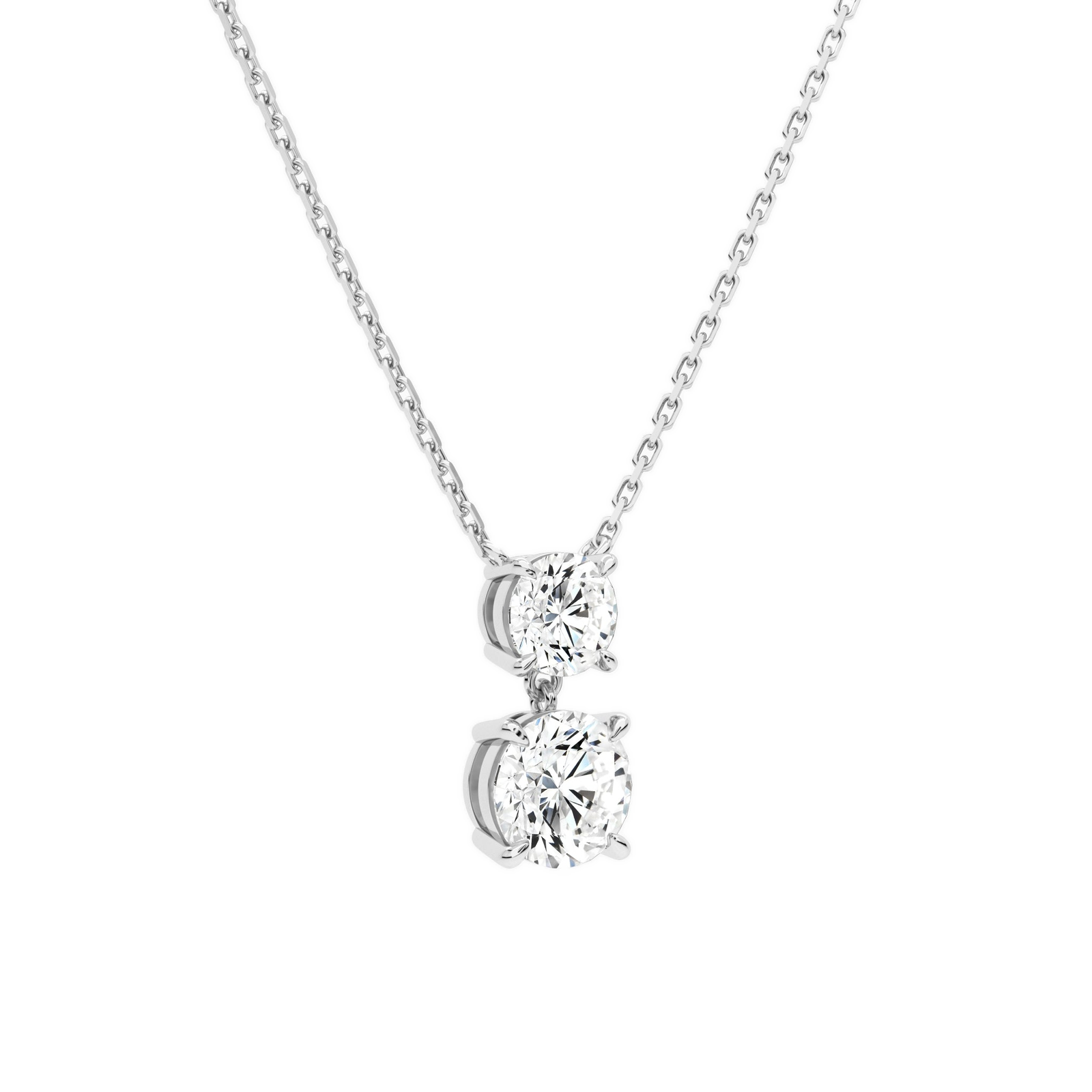Valora Round Duo Drop Diamond Necklace in 18K White Gold second product view