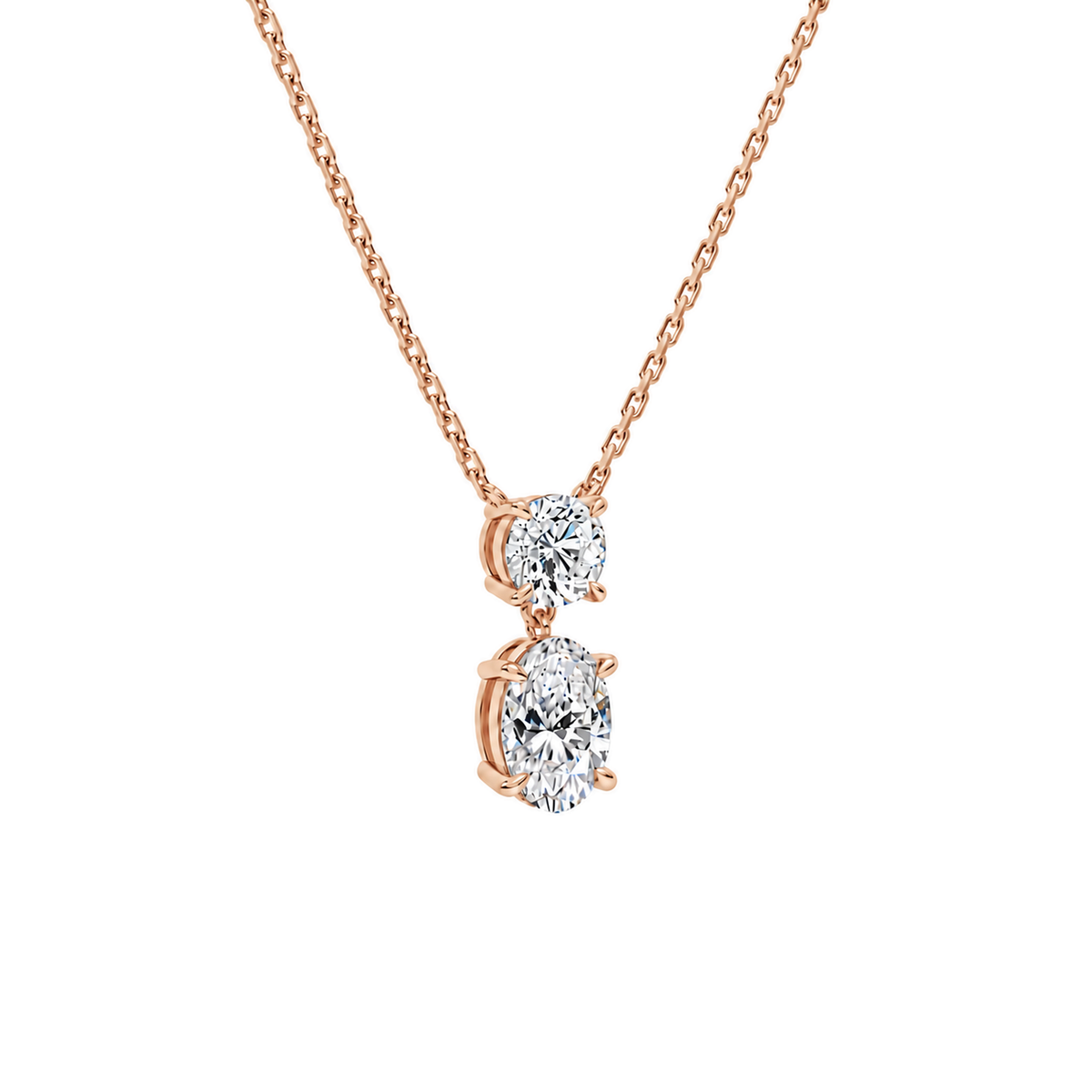 Valora Oval & Round Duo Drop Lab-Grown Diamond Necklace in 14K Rose Gold, alternate product view
