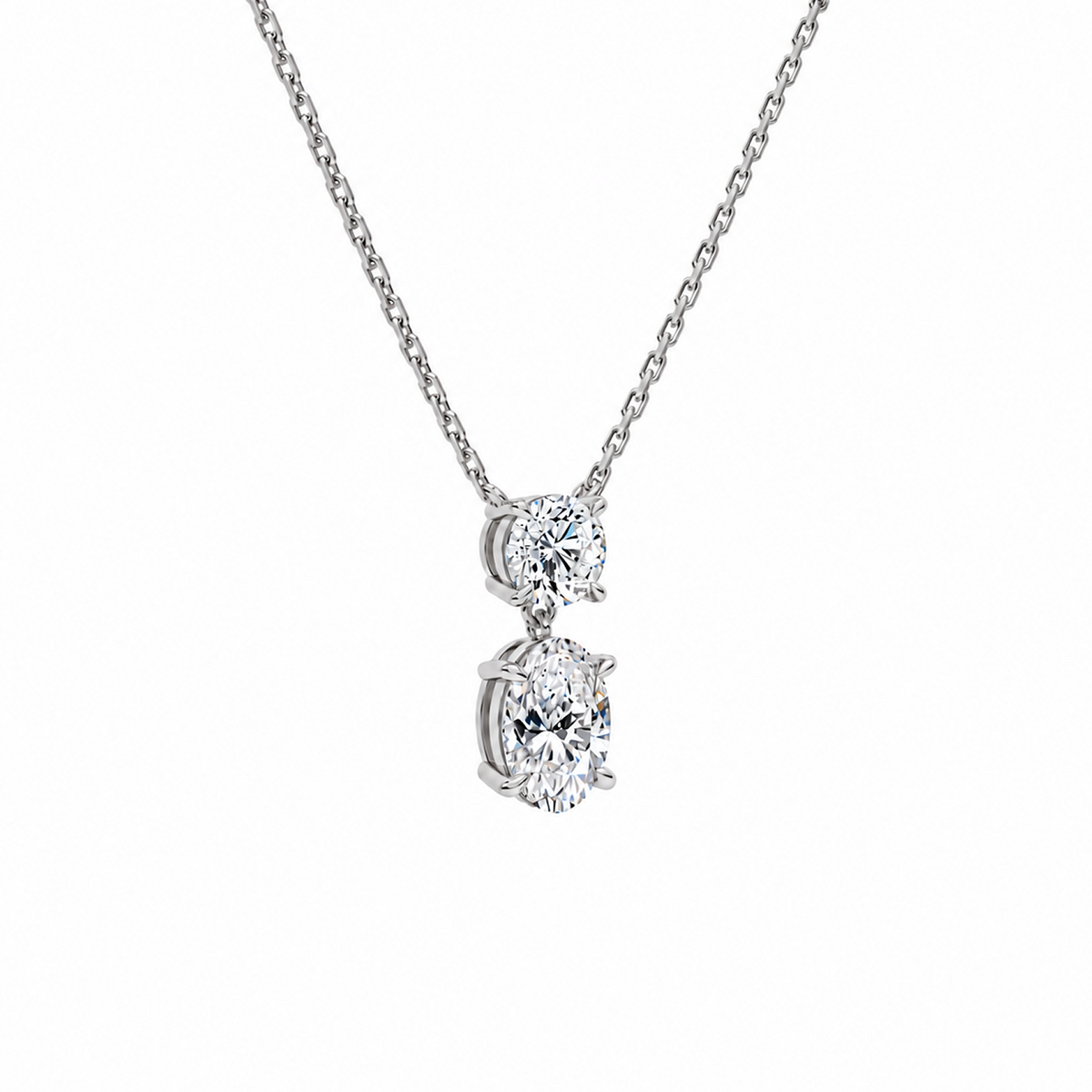Valora Oval & Round Duo Drop Lab-Grown Diamond Necklace in 14K White Gold, alternate product view