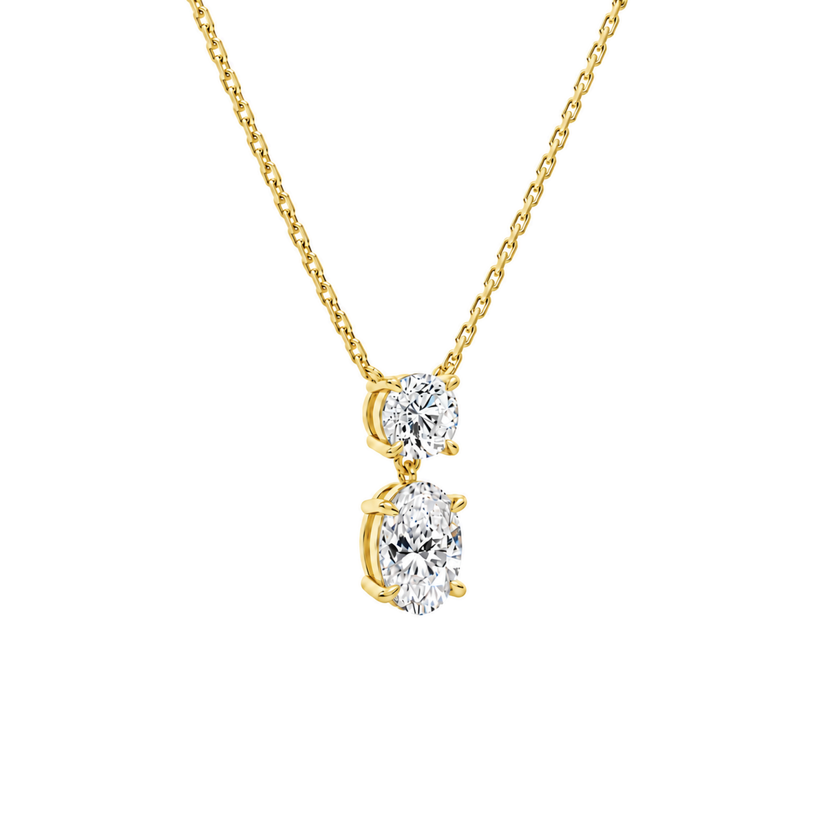 Valora Oval & Round Duo Drop Lab-Grown Diamond Necklace in 14K Yellow Gold, alternate product view