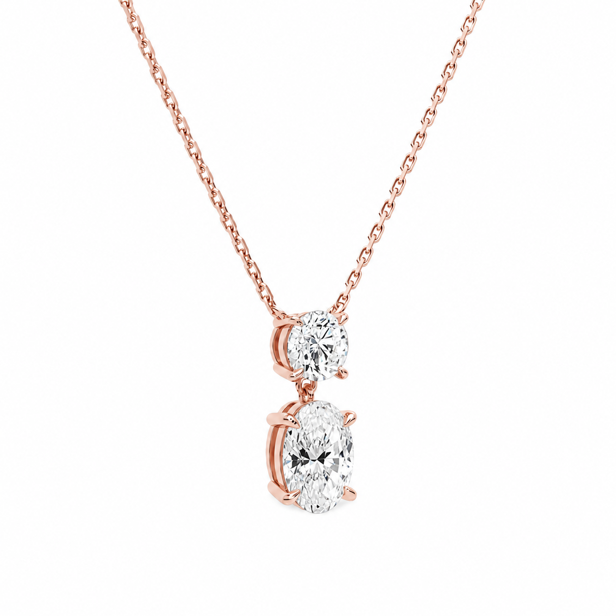 Valora Oval & Round Duo Drop Diamond Necklace in 14K Rose Gold second product view