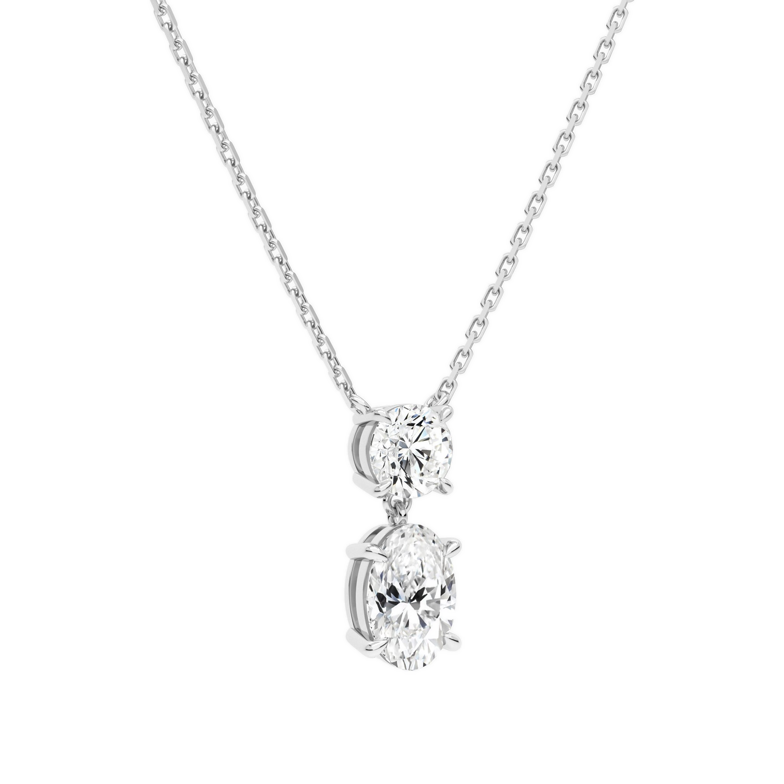 Valora Oval & Round Duo Drop Diamond Necklace in 14K White Gold second product view