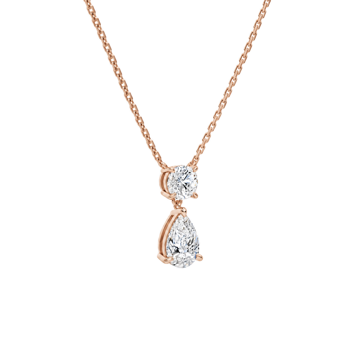 Valora Pear & Round Duo Drop Lab-Grown Diamond Necklace in 14K Rose Gold, alternate product view