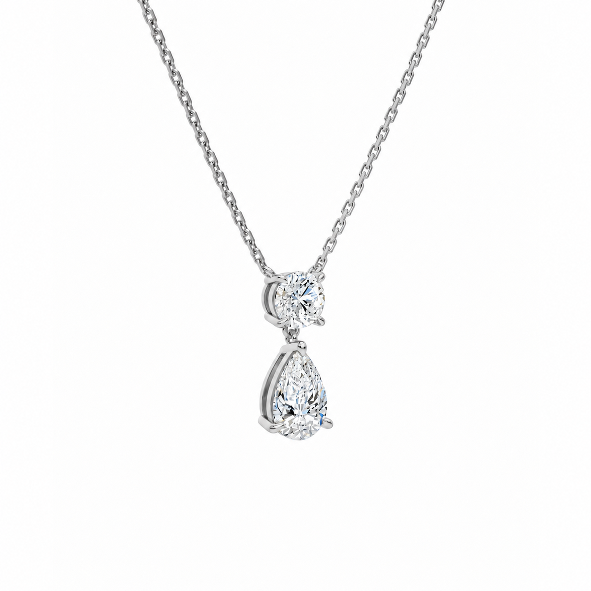Valora Pear & Round Duo Drop Lab-Grown Diamond Necklace in 14K White Gold, alternate product view