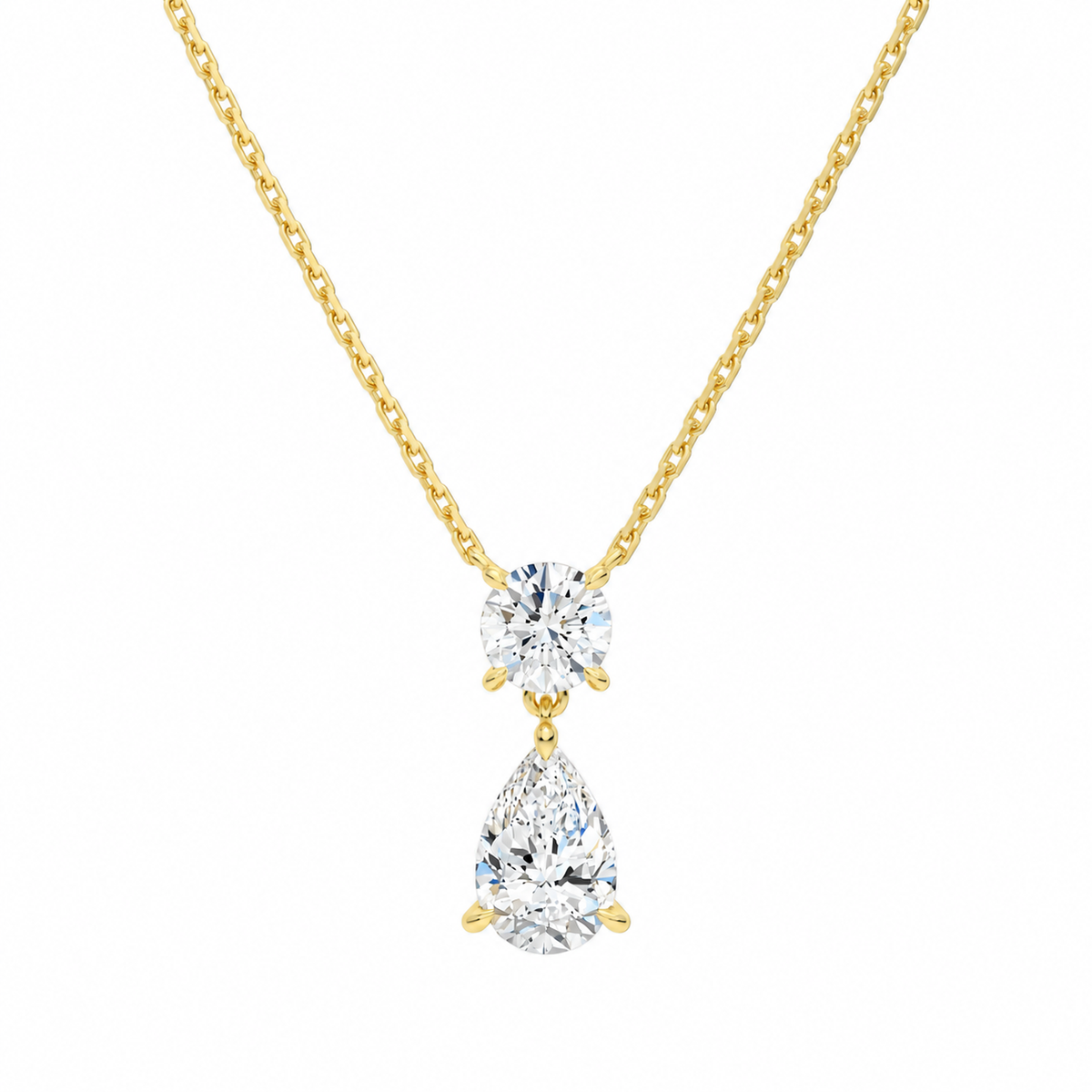 Valora Pear & Round Duo Drop Lab-Grown Diamond Necklace in 14K Yellow Gold, front view