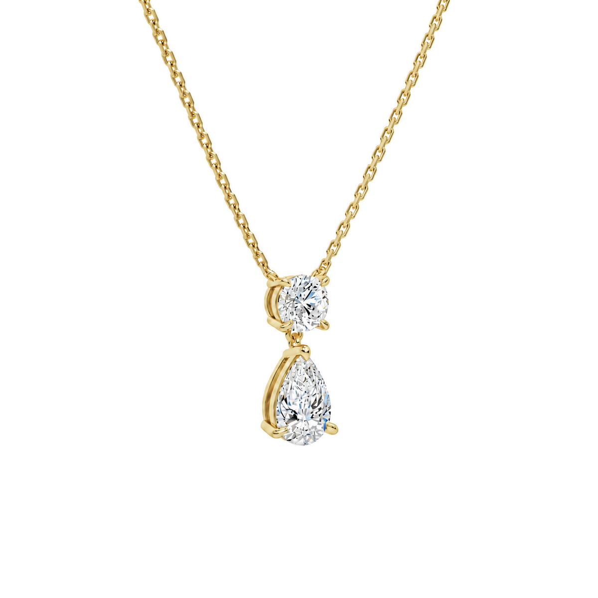 Valora Pear & Round Duo Drop Lab-Grown Diamond Necklace in 14K Yellow Gold, alternate product view