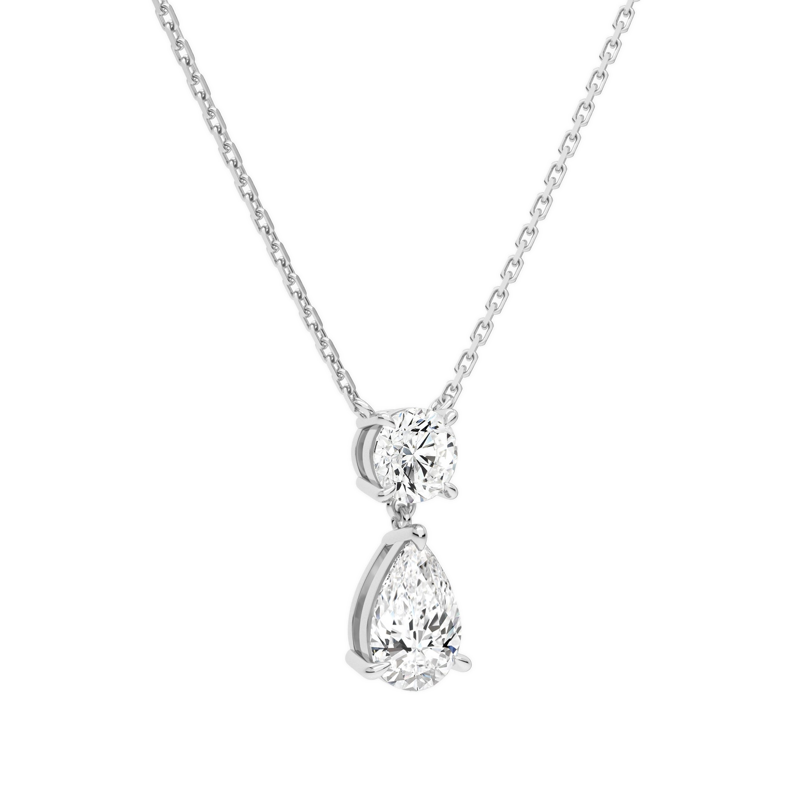 Valora Pear & Round Duo Drop Diamond Necklace in 14K White Gold second product view