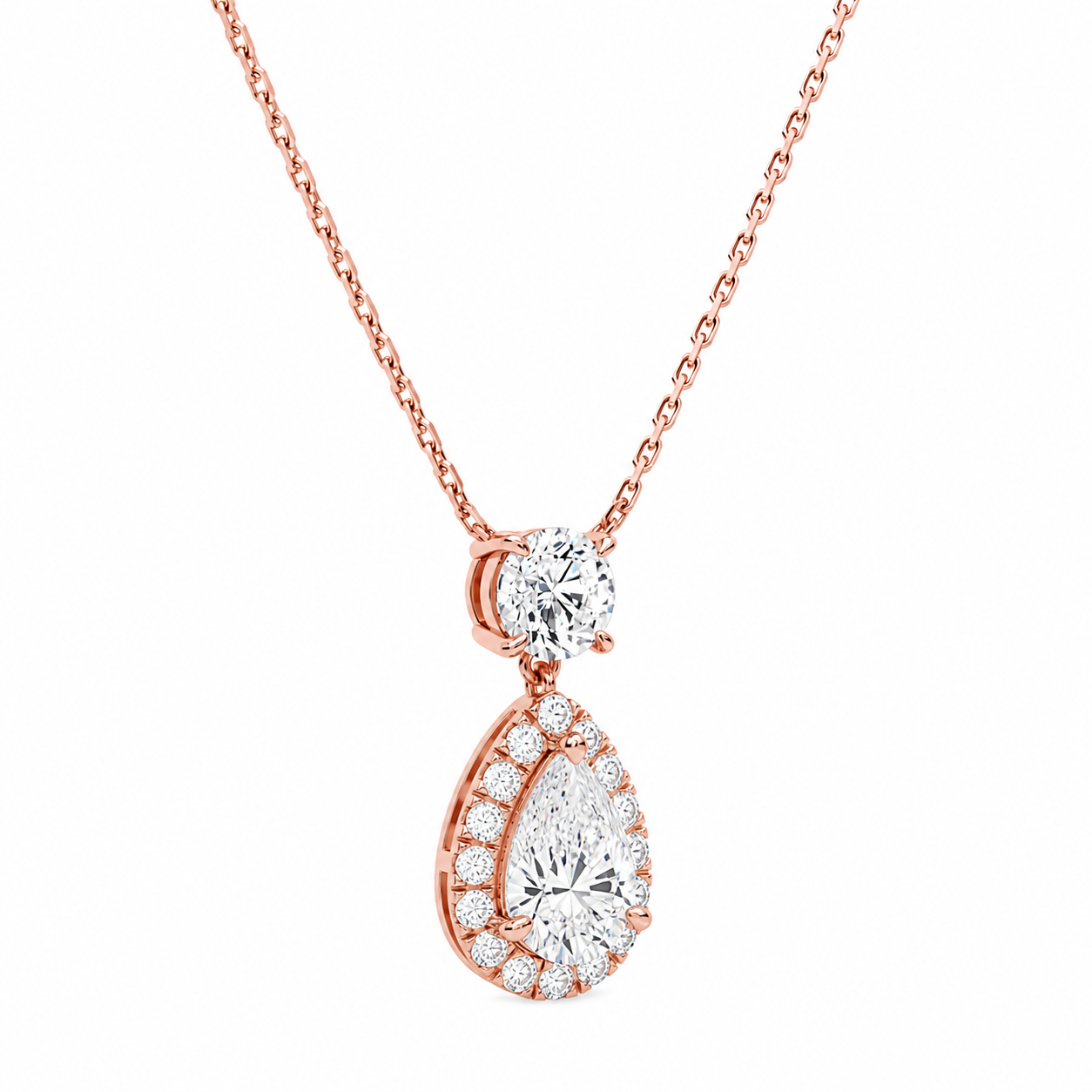 Soraya Halo Duo Drop Diamond Necklace in 14K Rose Gold second product view