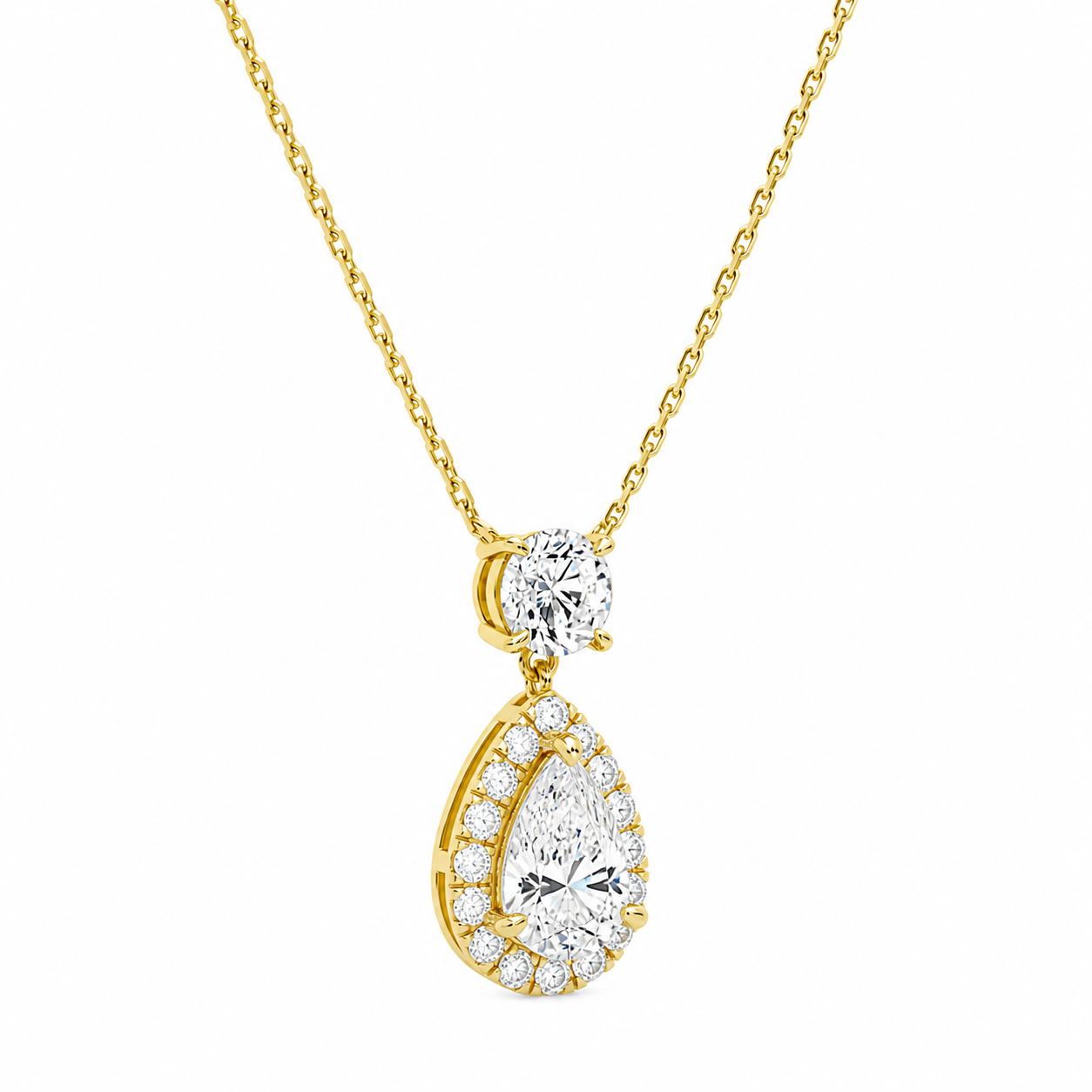 Soraya Halo Duo Drop Diamond Necklace in 14K Yellow Gold second product view