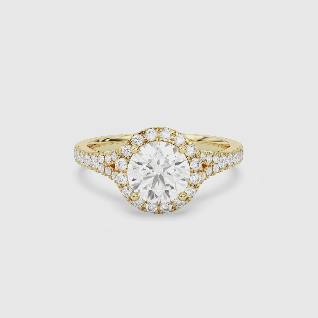 Round Classic Halo Split Shank Ring spin video