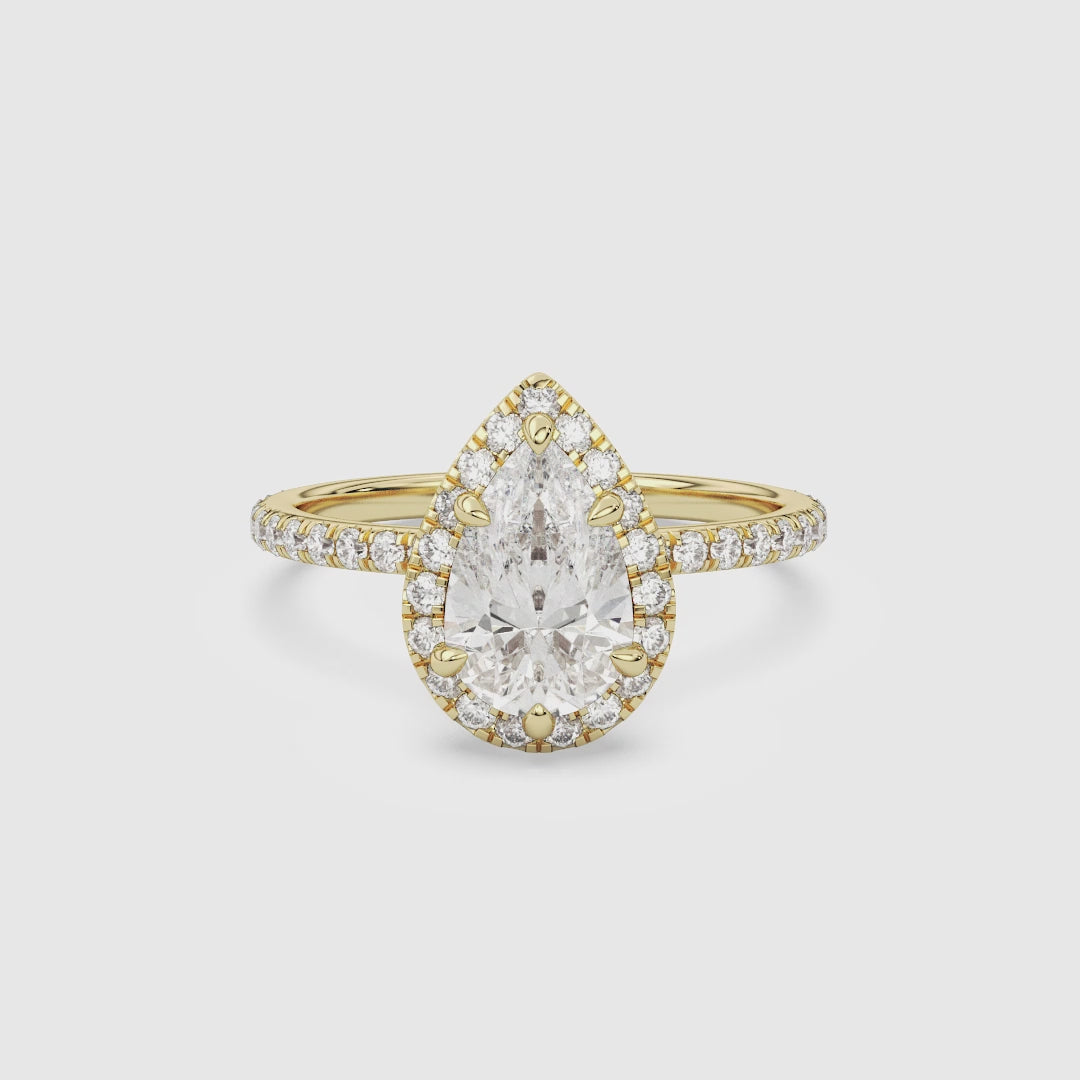 Pear Scalloped Halo Pavé spin video