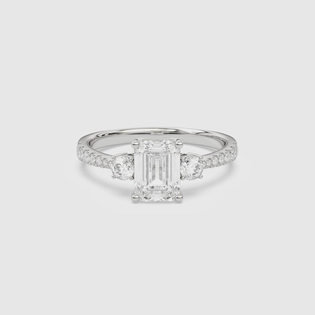Emerald Classic Round Three Stone Pavé spin video