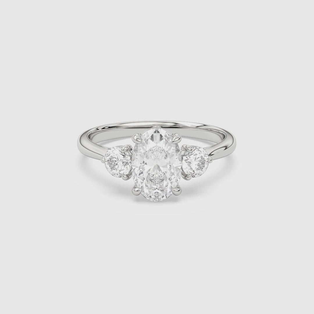 Oval Round Side Three Stone Plain spin video