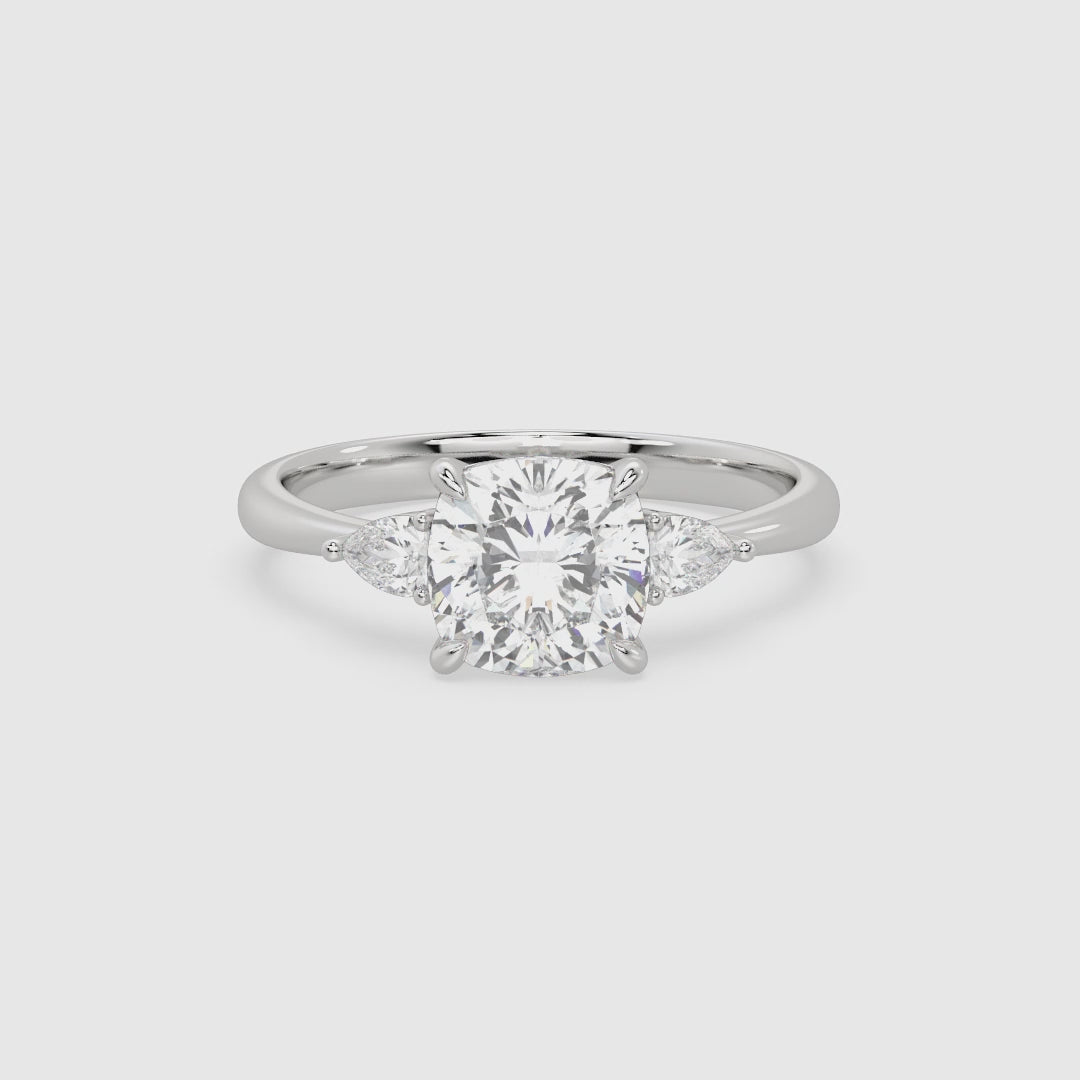 Cushion Pear Side Three Stone Classic spin video