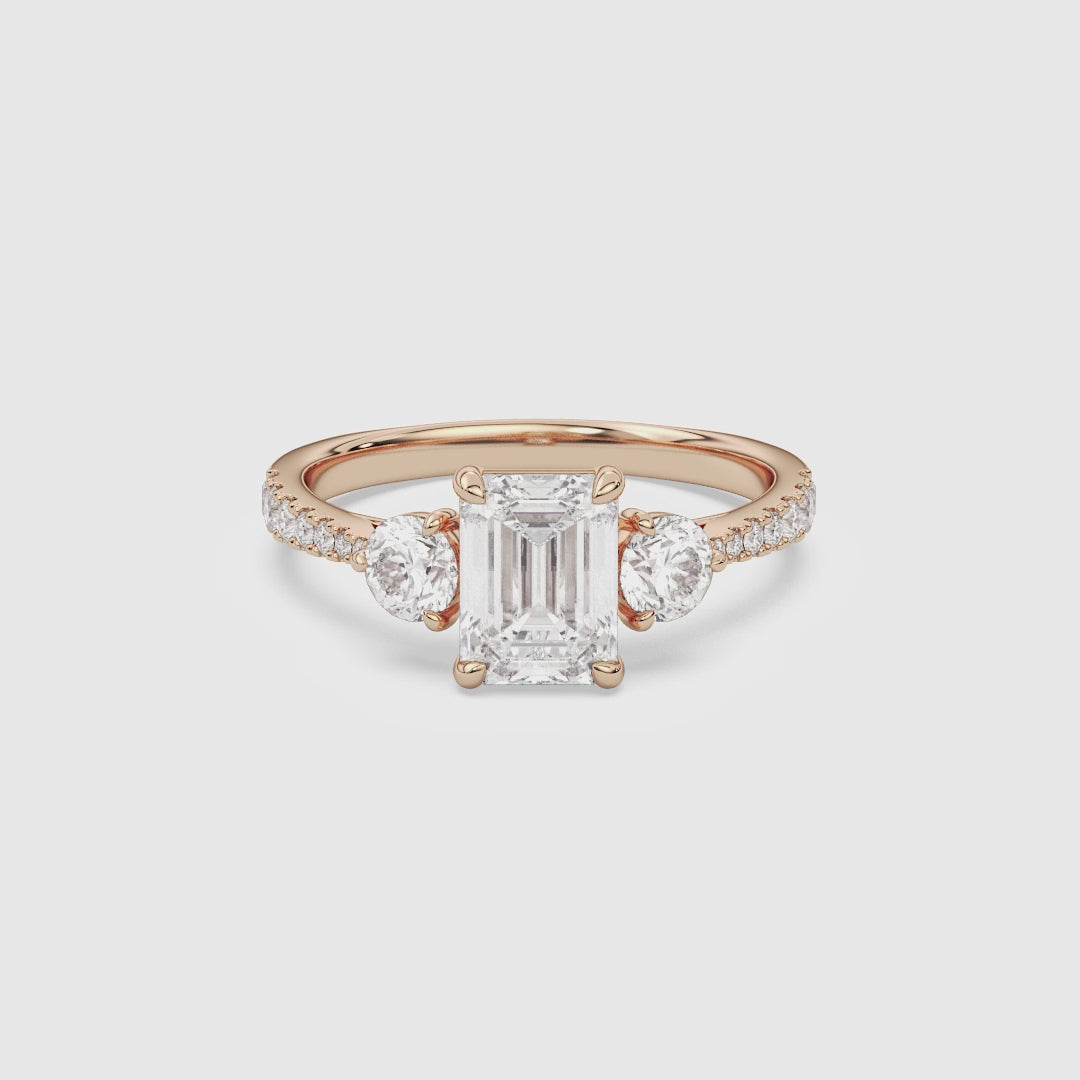 Emerald Round Side Three Stone Pavé spin video
