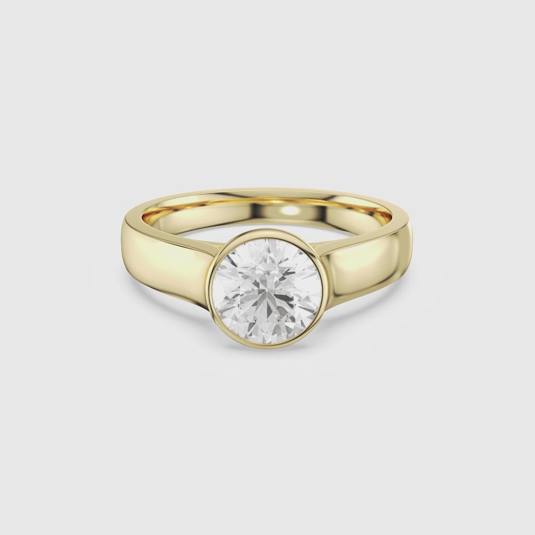 Round Wide Tapered Bezel Solitaire spin video
