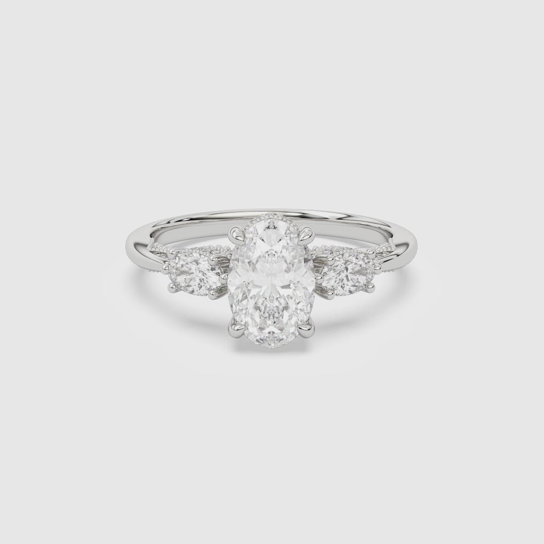 Oval Ornate Accented Three Stone spin video