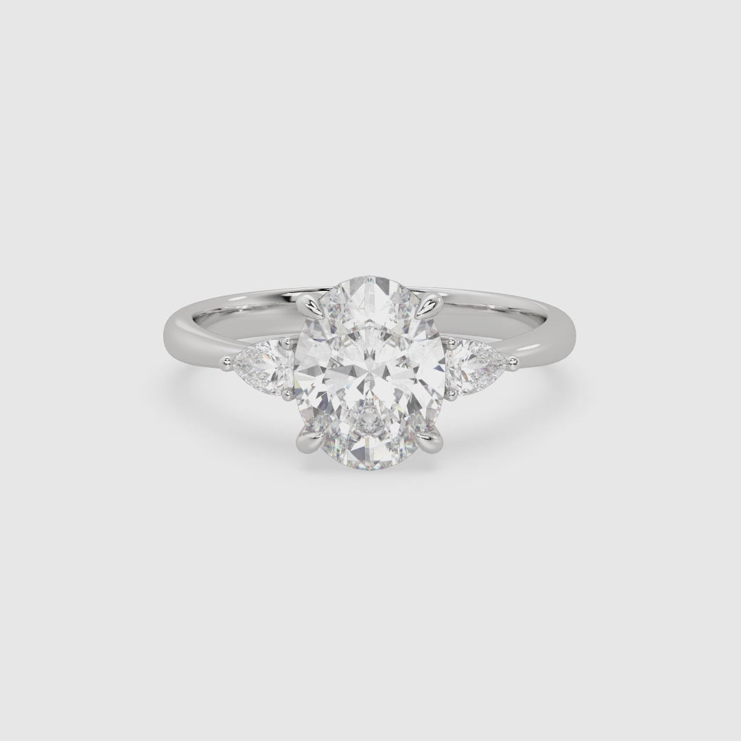 Oval Pear Side Three Stone Classic spin video