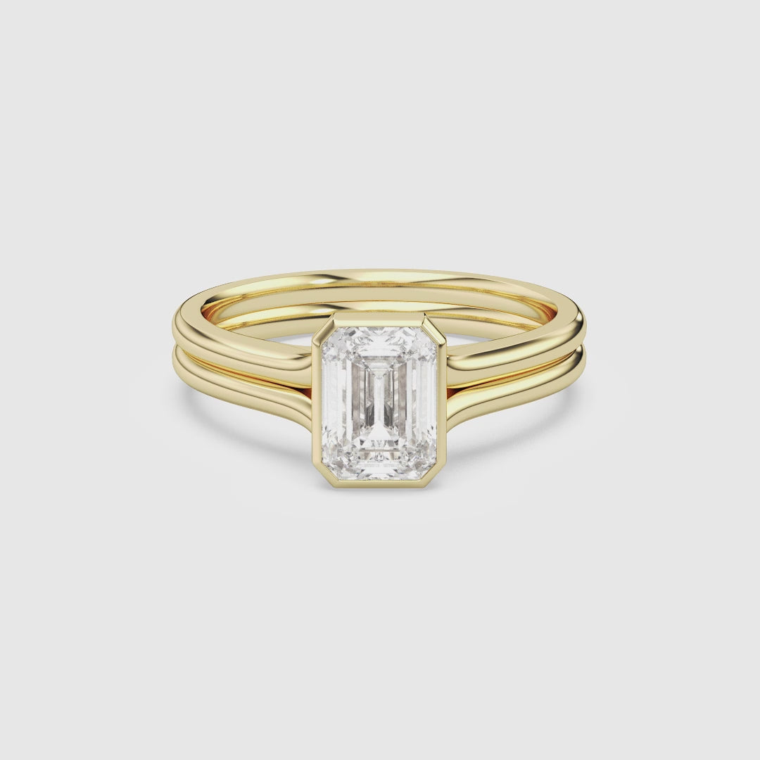 Emerald Stacked Band Bezel Solitaire spin video