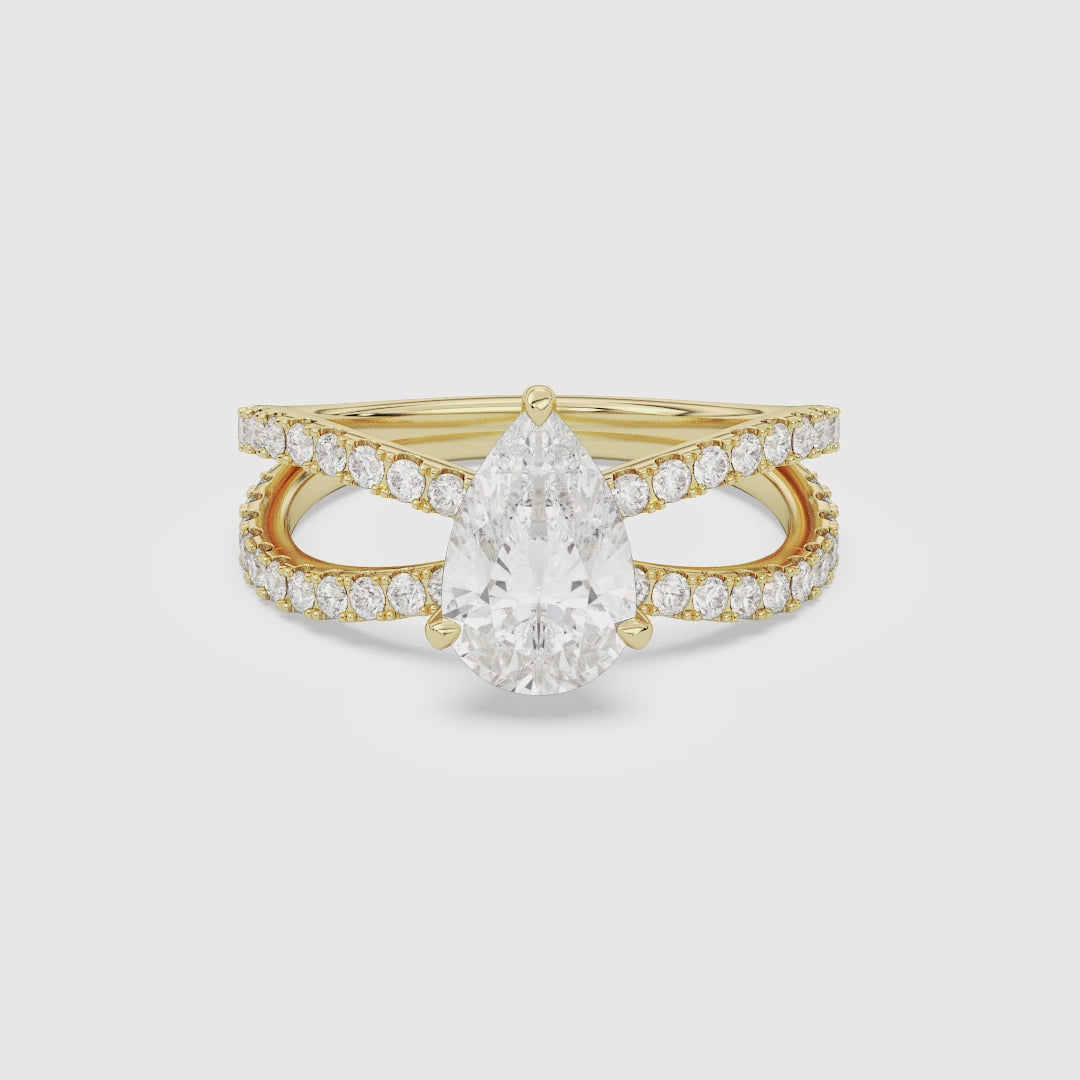 Pear Split Pavé Bypass Solitaire spin video